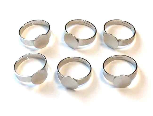 6 Finger Rings with 10mm Top - Silver