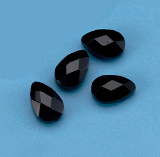 Faceted Glass Beads Almond - 10x15mm - Opaque Black