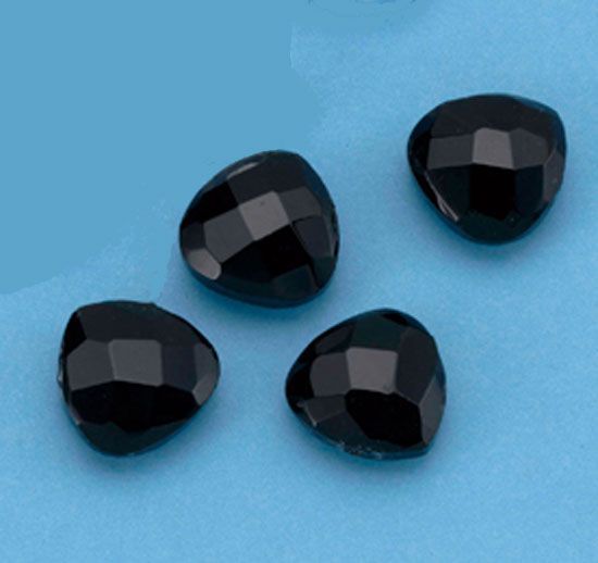 Faceted Glass Beads Heart - 13mm - Opaque Black