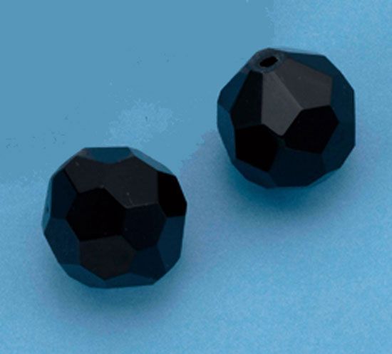 Faceted Glass Beads Round - 16mm - Opaque Black