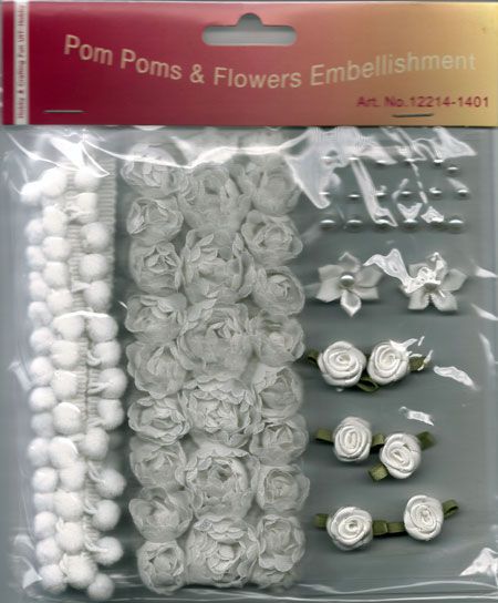 Pom Poms & Flowers Embellishment - Wit