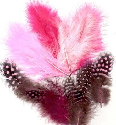 Feathers - Marabou & Guinea - Pink - 6 x 3 = 18 pcs