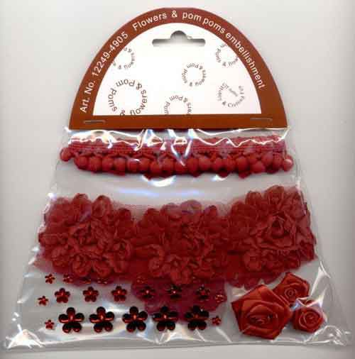 Pom Poms & Flowers Embellishment Set - Red
