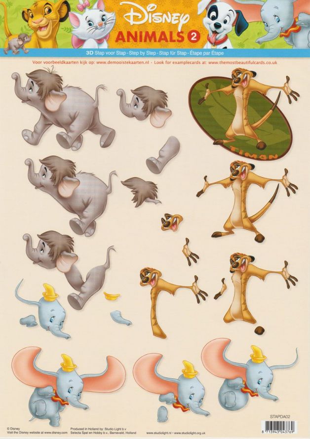 Disney Animals - 3DA4 Step by Step Decoupage Sheet