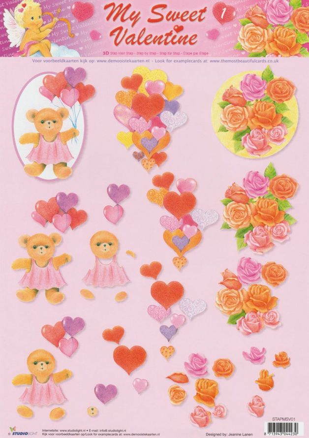 My sweet Valentine - 3DA4 Step by Step Decoupage Sheet
