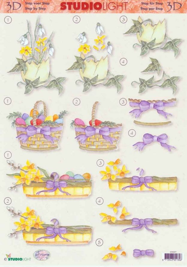 Spring Flowers - 3DA4 Step by Step Decoupage Sheet