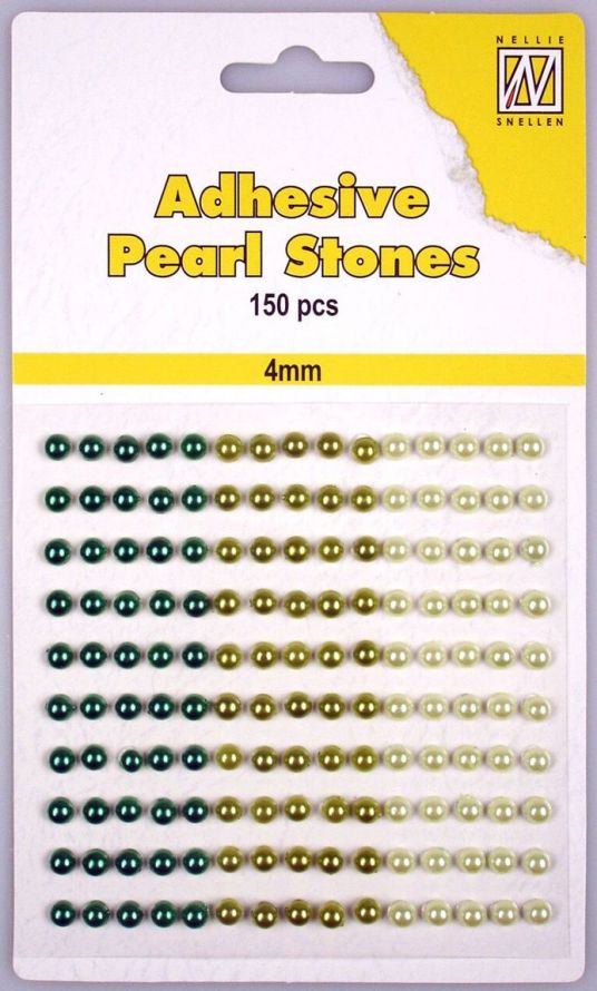 Pierres de Perle adhésives - 4mm - 3 nuances de vert - 150pcs