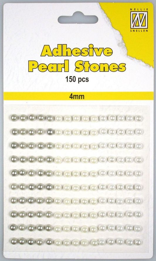 Pierres de Perle adhésives - 4mm - 3 nuances de Blanc - 150pcs