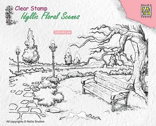 Clear Stamp - Idyllic Floral Scenes  - Wintery Park with Bench