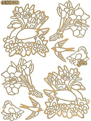 Blumen und Vögel - Ornamant A5 Sticker Bogen - Gold 