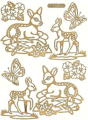 Rehe und Schmetterlinge - Ornamant A5 Sticker Bogen - Gold
