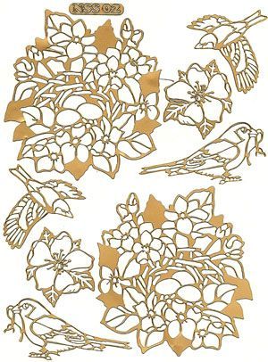  Vogels en Bloemen - Ornament A5 Stickervel - Goud 