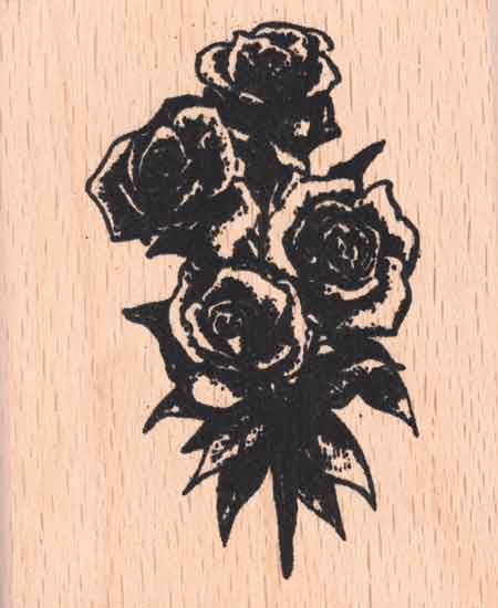 Roses - Tampon sur Bois - 7x6cm