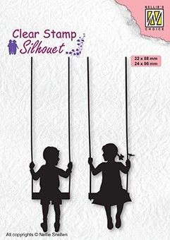 Transparante Stempel - Silhouette  Boy & Girl Swinging