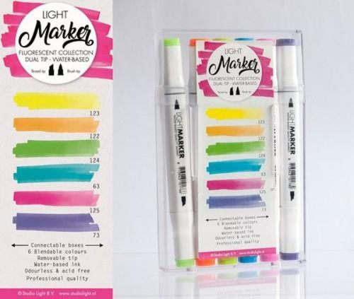 Fluorescent - Box 6 water based dual tip markers bright 