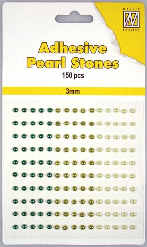 Pierres de Perle adhésives - 3mm - 3 nuances de vert - 150pcs